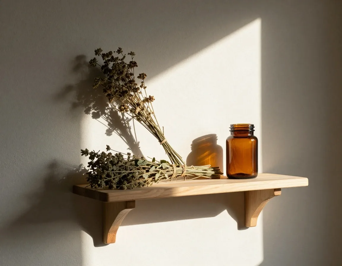 Simple workspace with dried botanicals
