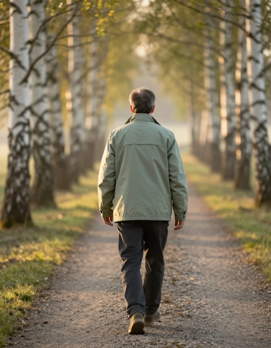 Man walking on a morning path