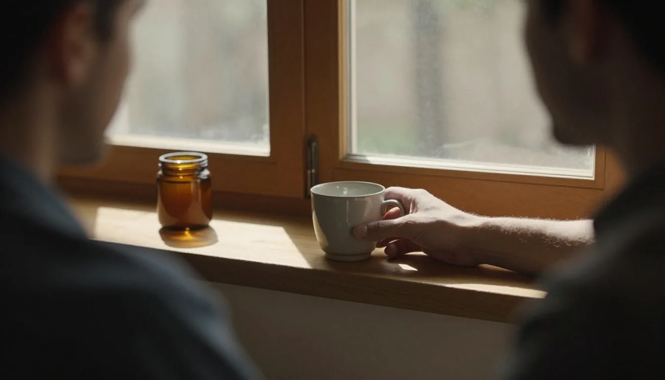 Man at morning routine with warm natural light