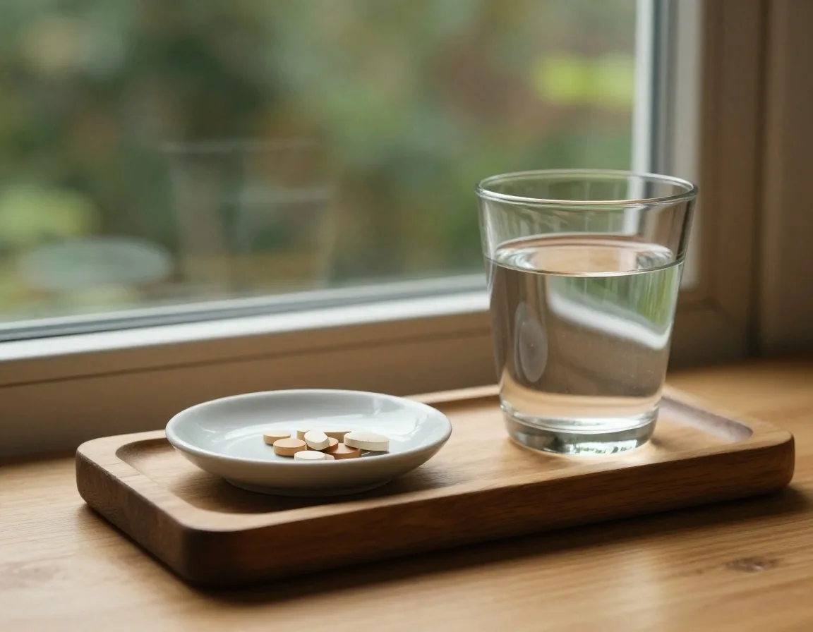 B-complex vitamins arranged on warm wood